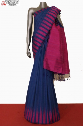 Thread Weave Contrast Handloom Soft Silk Saree-Slubs Weave